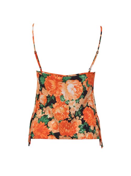 Top smanicato in tela di viscosa con frange e stampa floreale PINKO | 106823 A3AOAS4